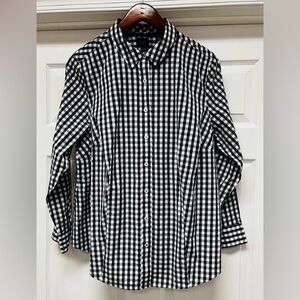 Talbots Plus Size 16W Cotton Long Sleeve Black and White Button-Down Shirt